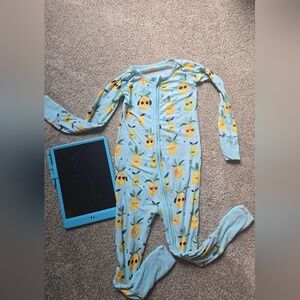 Little Sleepies Light Blue Pineapple Print Footed Pajamas